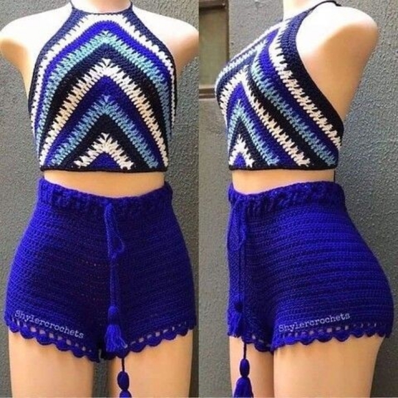 Boho halter top with shorts, handmade - Picture 1 of 4